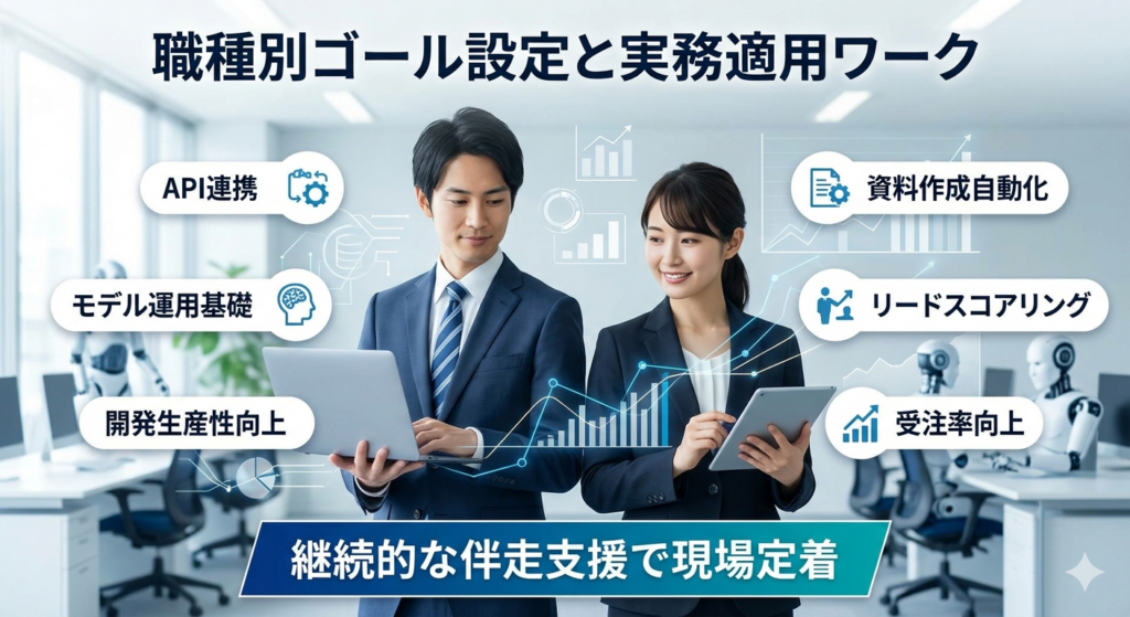 営業とエンジニアのAI活用ゴールと実務適用図解
