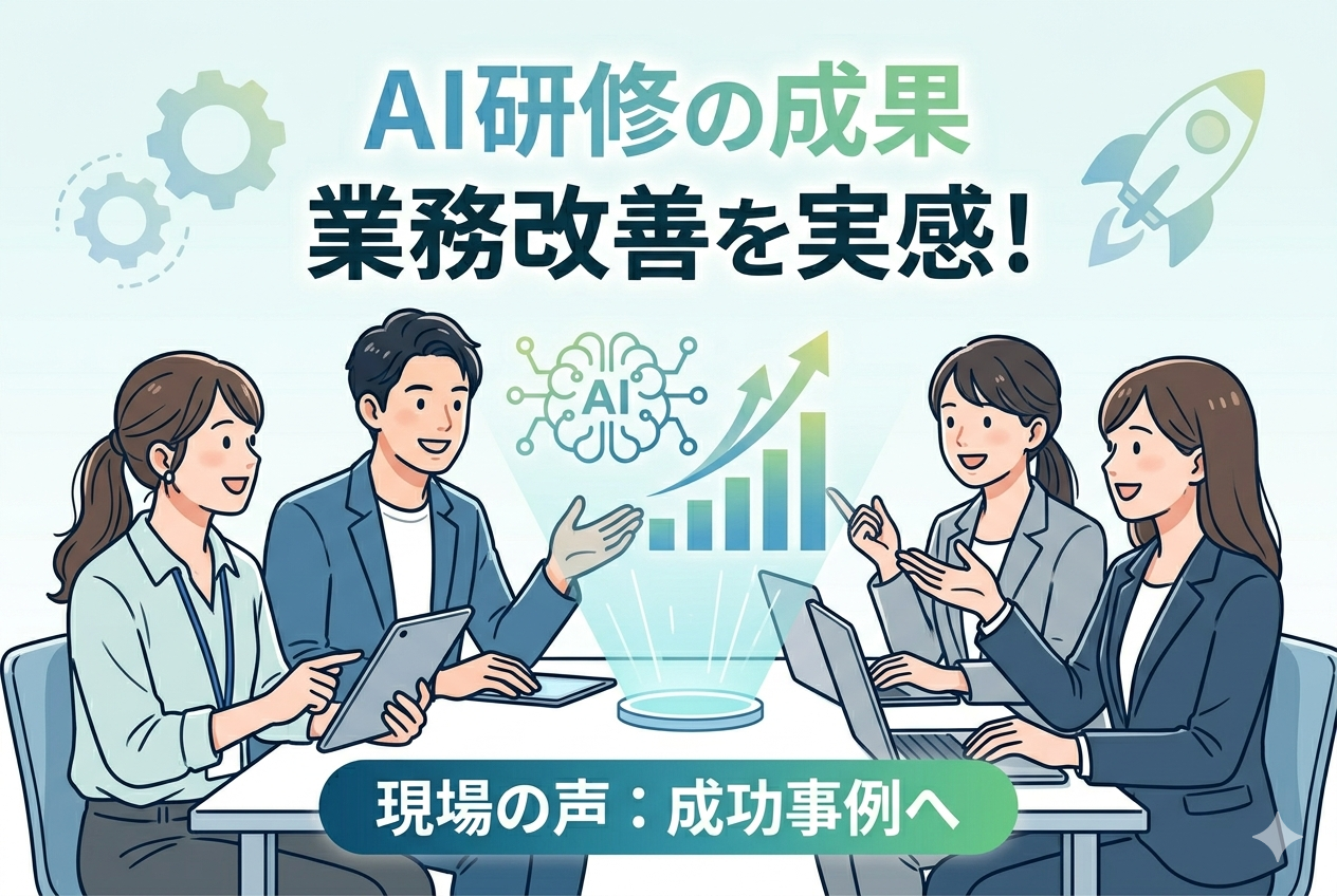 AI研修の成果を議論するビジネスパーソン